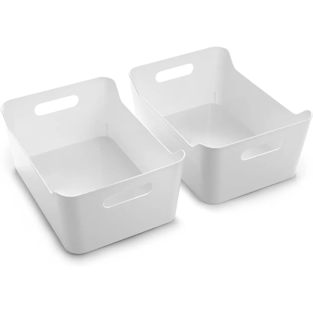 

Plastic Storage Bins, Large - 2 Pack, White Pantry Organizers and Storage Containers Fridge Organ