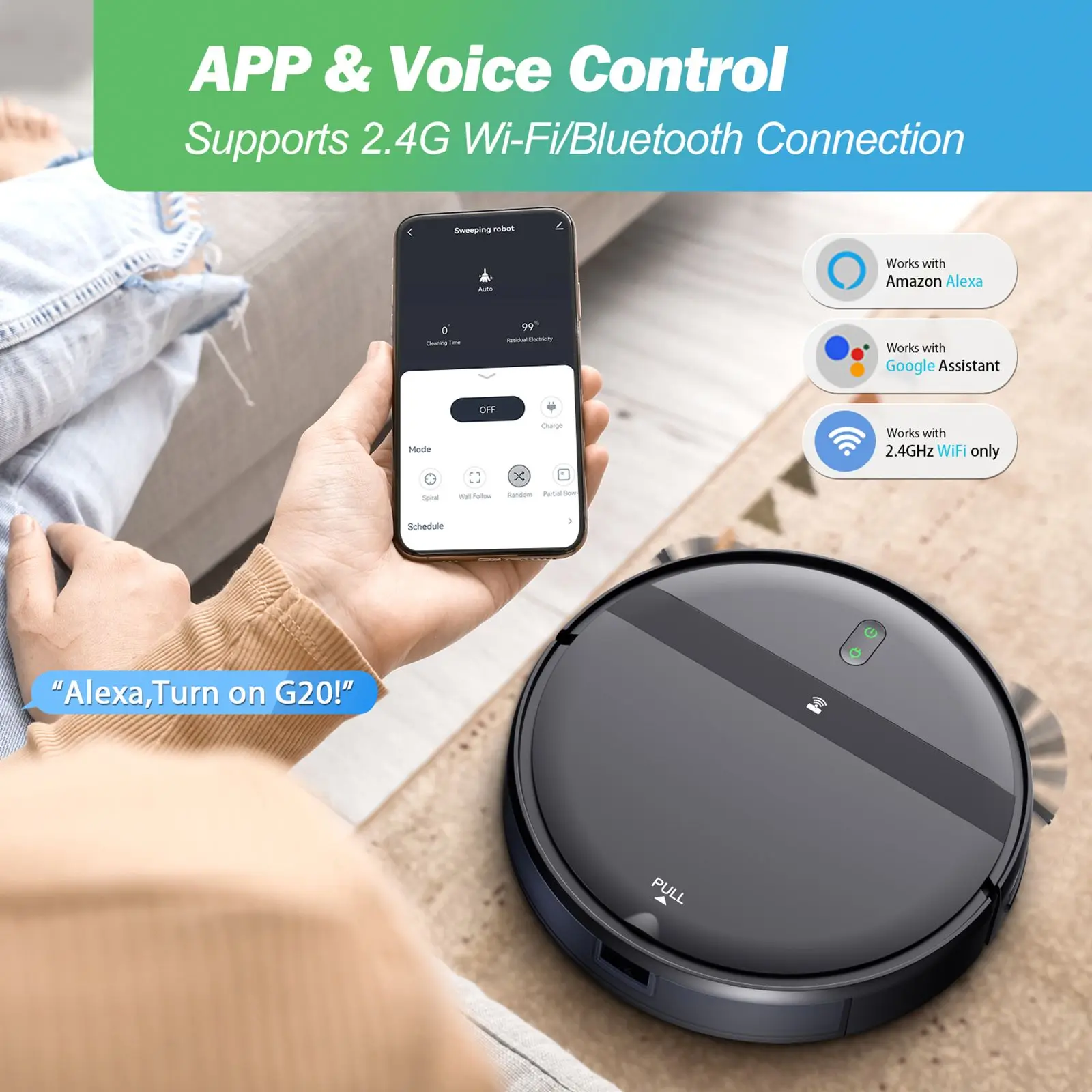 GOOVI G20 Robot Vacuum Cleaner 6000Pa Strong Suction 2500mAh Battery 3in1 Mopping Sweeping Suction Smart Home Support Wifi/alexa