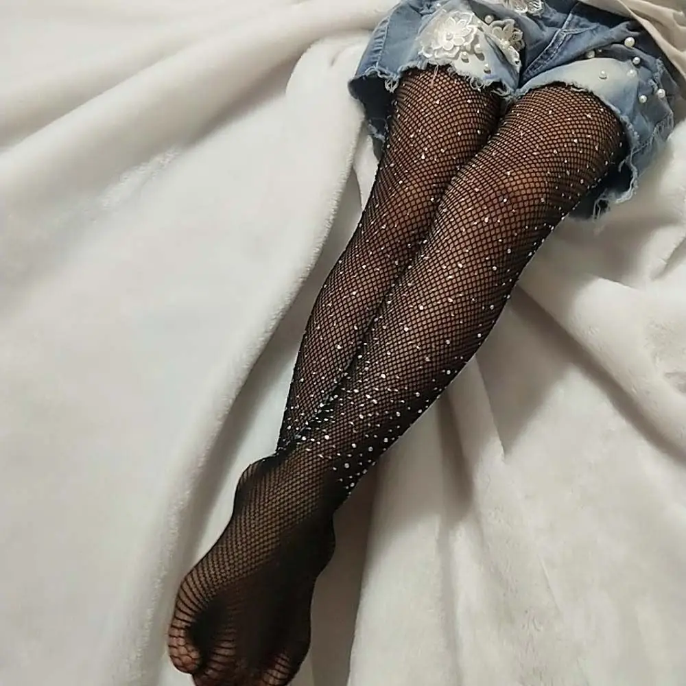 Stretchy Breathable Crystal Children Girls Sequin Mesh Pantyhose Kid Stockings Rhinestone Fishnet Tights