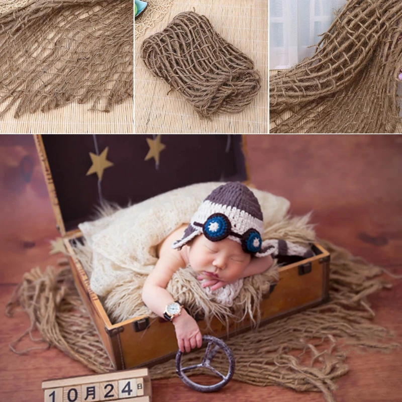 Newborn Photography Props Chunky Burlap Layer Net Hessian Jute Backdrop Blanket Mat Baby Blanket For Photo Shoot Accessories