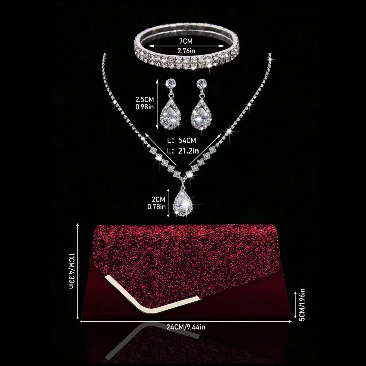Gorgeous vintage luxury shining women's handbag with luxury glitter jewelry set, suitable for party and travel.