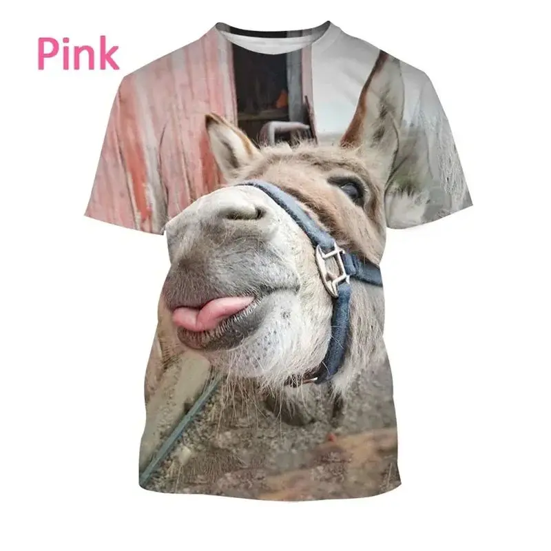 Men Summer Fun Funny Funny Donkey Fashion 3d Printed Round Neck Short Sleeve T-Shirt Personality Casual Loose Plus Size Top