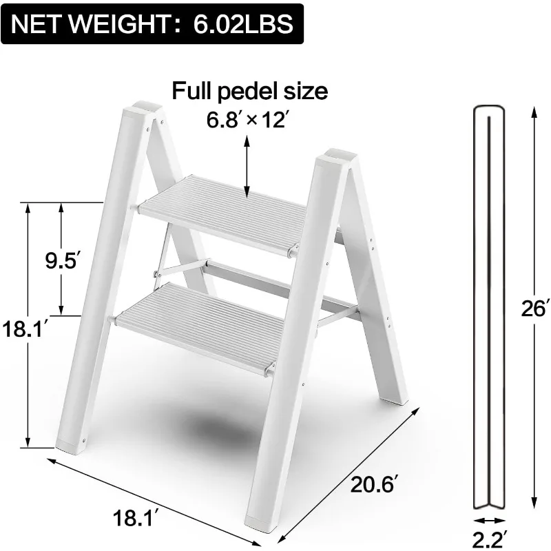 Tabouret Pliant en Aluminium à 2 Étapes, Échelle, Antidérapant, Robuste, Pédale Large, Escabeau Portable observateur