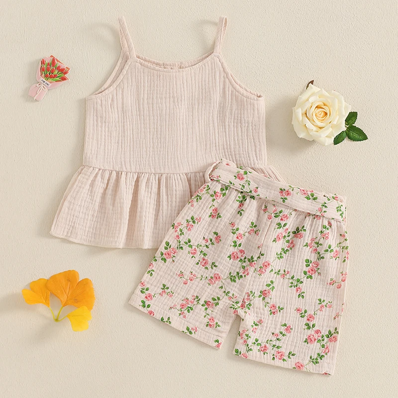 Adorable Baby Girl Sleeveless Top and Shorts Set with Cute Bow Detail and Vibrant Floral Print Perfect for Summer Fun