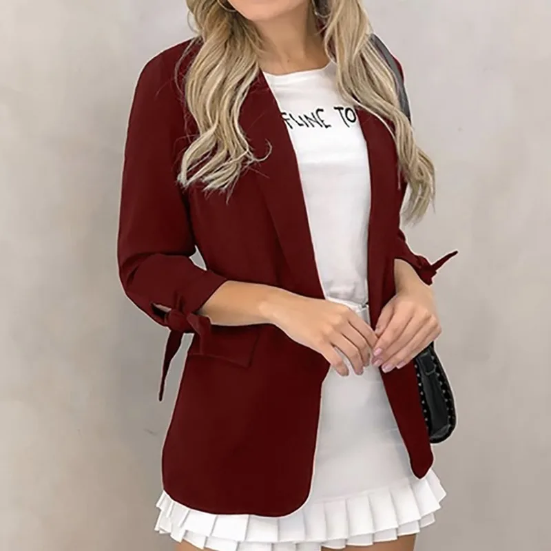 Einfache Feste Farben Blazer mit Manschette Verband Frauen Dünne Versteckte Breasted Casual Büro Blazer Weibliche Formale Kleidung Arbeit Tragen