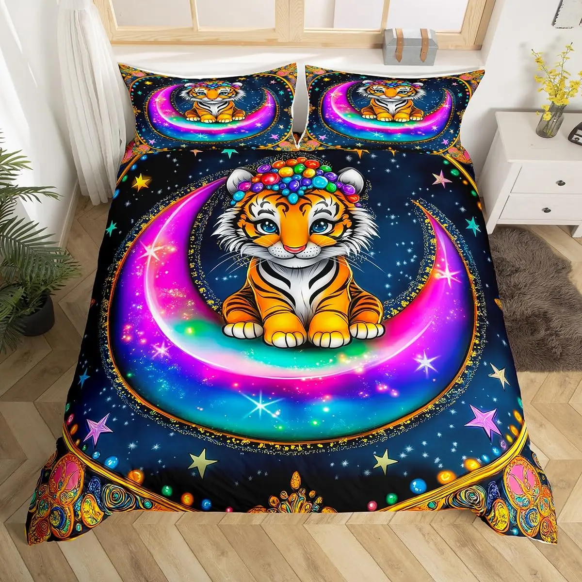 Tiger Duvet Cover Full King Size Jungle Wild Animal Bedding Set African Safari Animal Comforter Cover Luxury Galaxy Quilt Cover