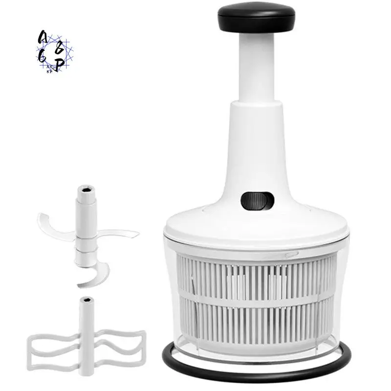 A68P-Manual Food Processor - Multi-Function Salsa Maker, Hand Chopper, And Salad Spinner With Stainless Steel Blades