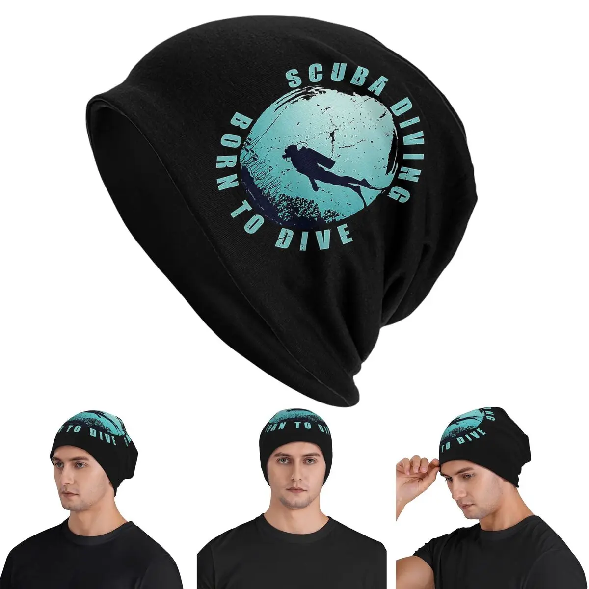 

Scuba Diving Born To Dive Skullies Beanies Hats Warm Autumn Winter Outdoor Cap Knitted Bonnet Caps for Unisex Adult