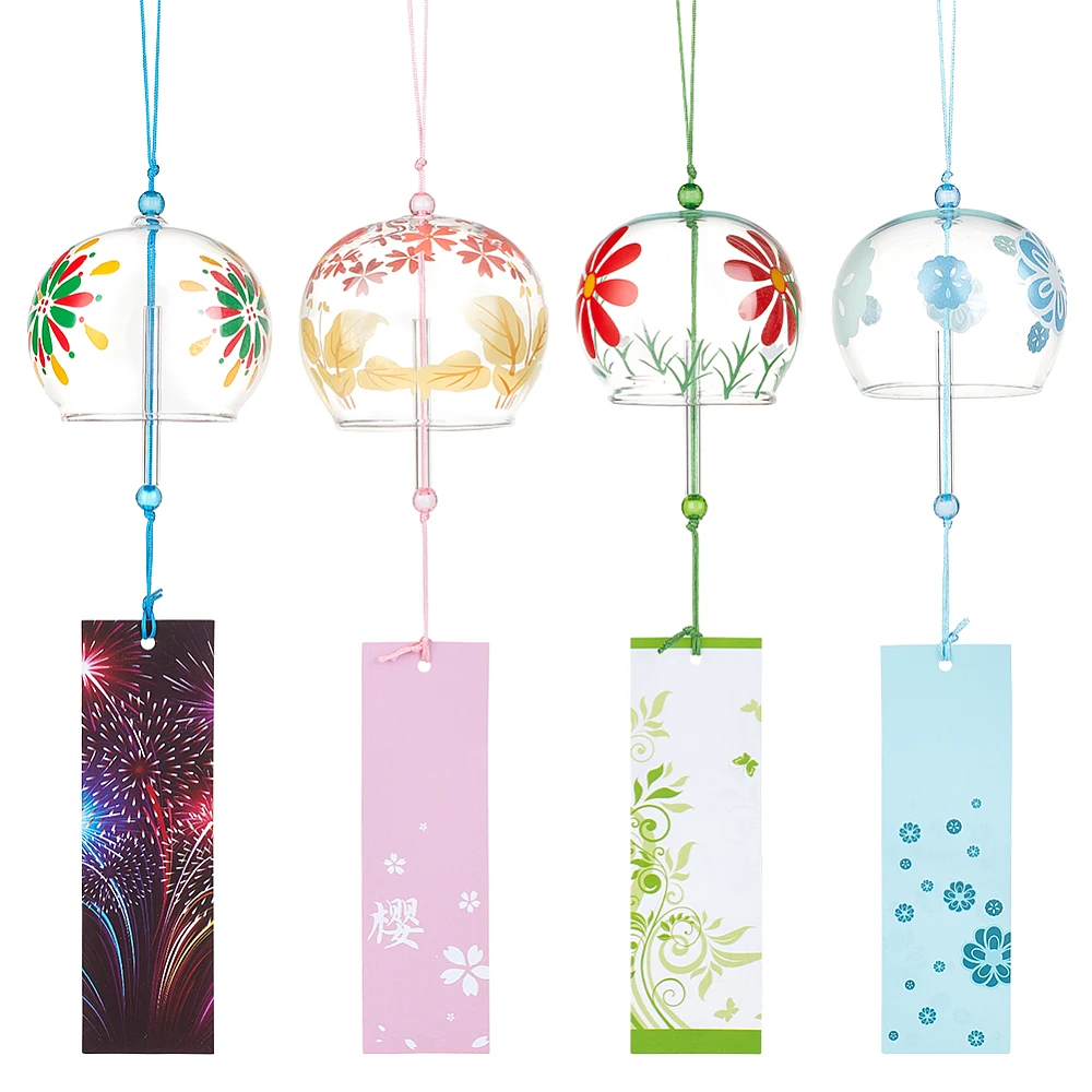 4 Styles Wind Chimes Cherry Orchid Morning Glory Wind Bells Handmade Glass Pendants for Wedding Festival Gift Garden Window