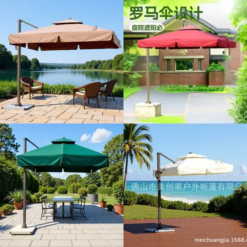 Large Roman Outdoor Parasol for Patio Balcony Garden Villa Terrace Sunshade Umbrella with Stand