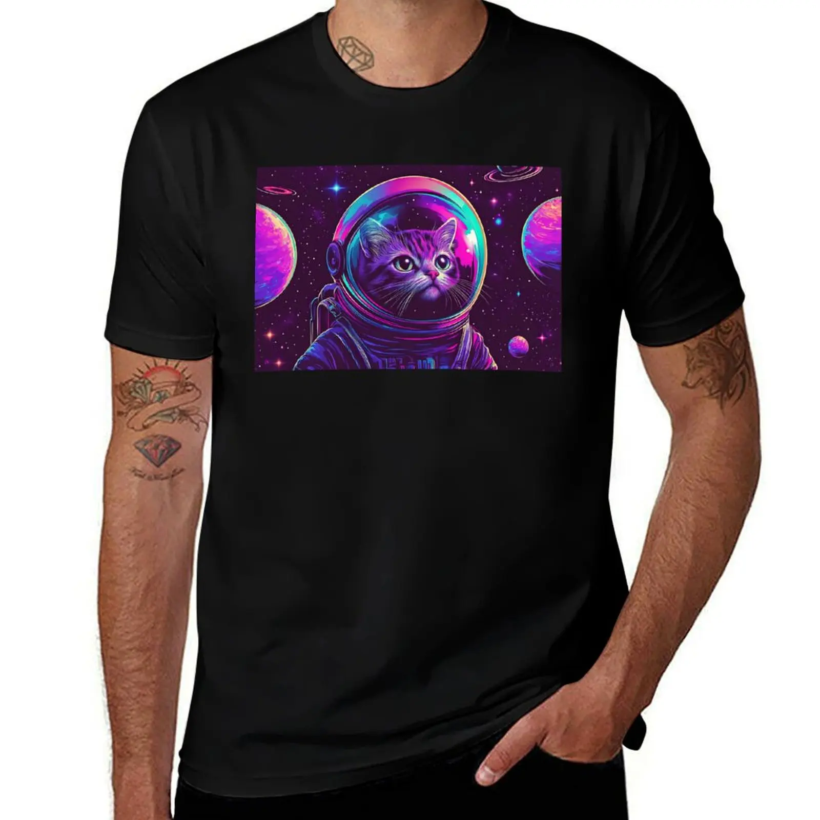 

shirts cotton shirt Cosmic print t Catstronaut custom T-Shirt T-Shirt t 100%