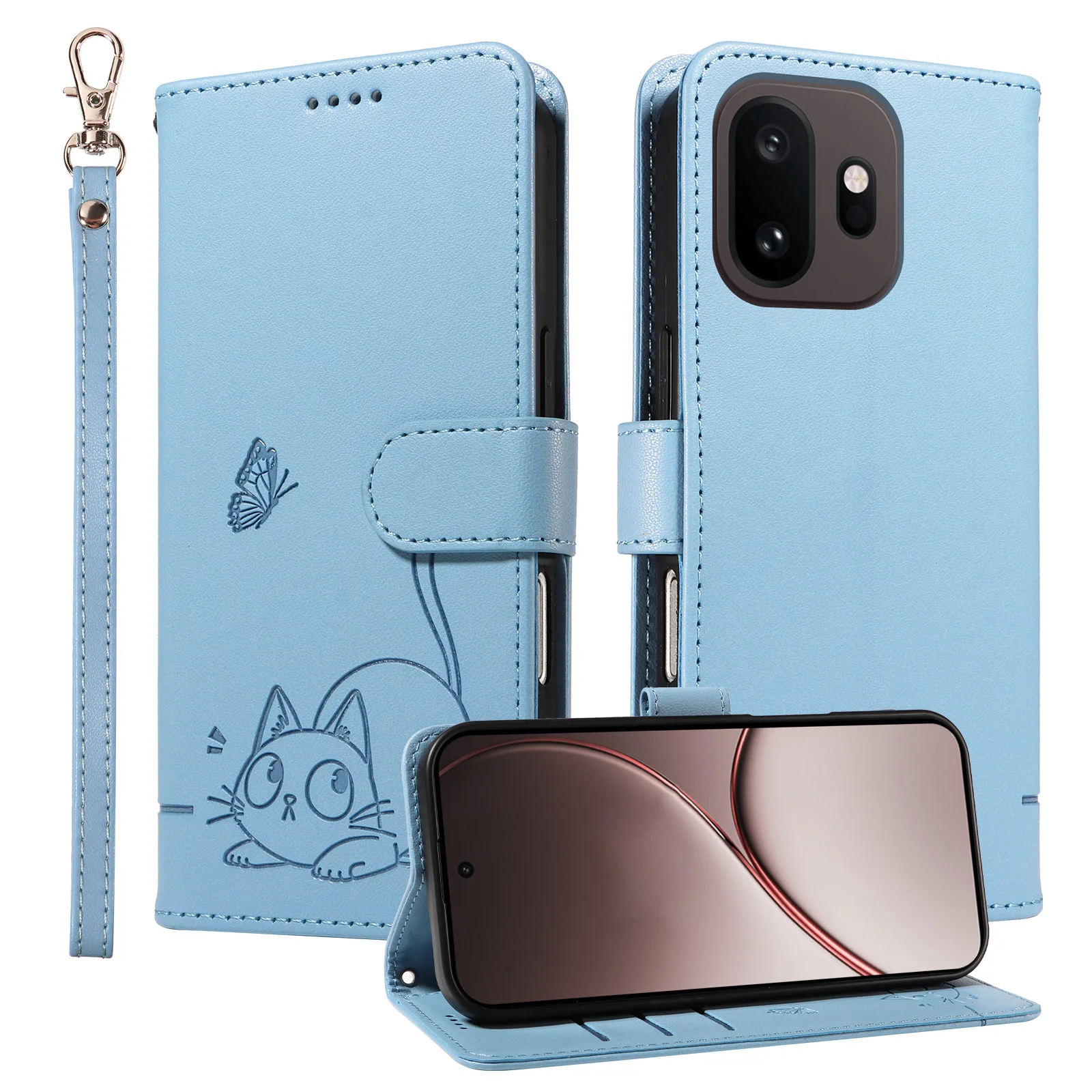 Leather Wallet Flip Case for Oneplus 13T 13R 15T 15R Nord CE5 6 Turbo 6 Ace 5 6 Pro Ultra | Cat & Butterfly Embossed Design
