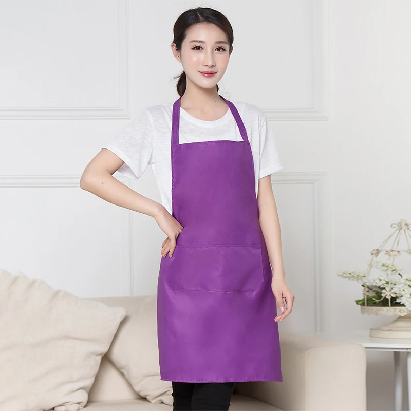 △ Adult Solid Color Apron For Kitchen And Restaurant Work Pinafore With Pockets
