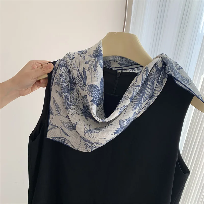 2024 NEW Fashion Veiled Grain Hand Curling 100% Mulberry Silk Women Scarfs Shawl Summer Proteck Neck Guard Ladies Festival Gift