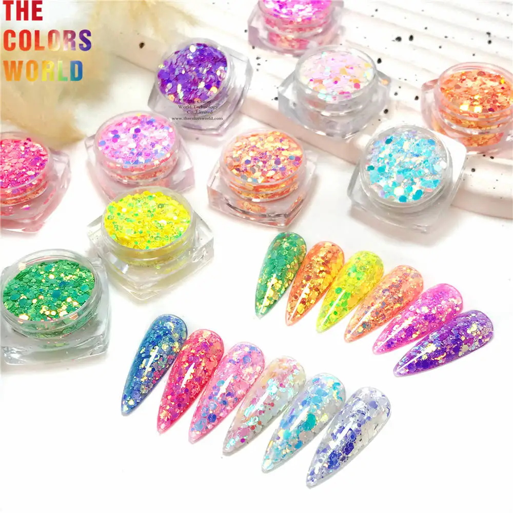 TCT-802 gemischte Sechseck klobige schillernde Nagel kunst Glitzer Flocken Laser funkelnde Pailletten Harz Scheiben Nail Art Dekoration Maniküre