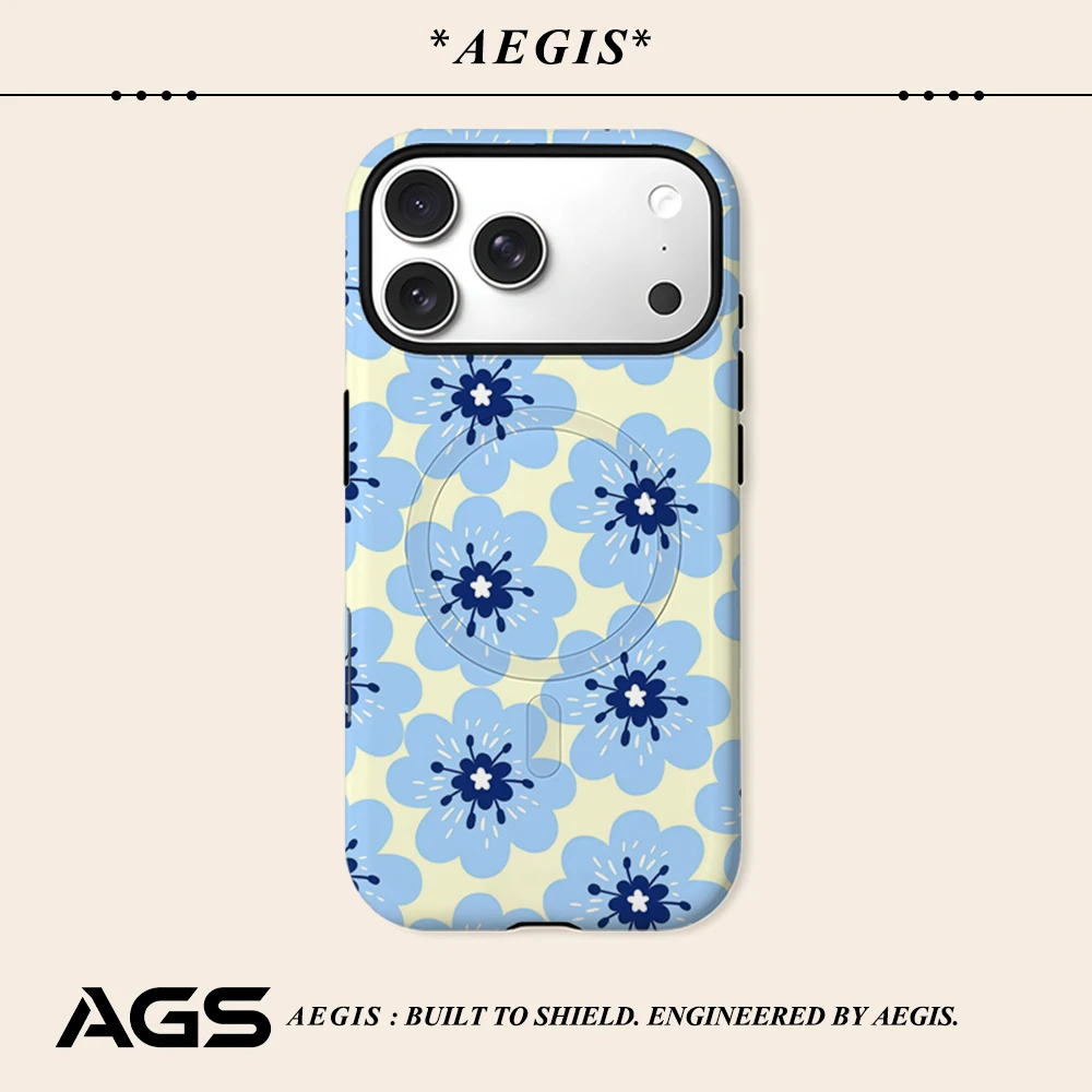 

Чехол для телефона «Светло-желто-голубой цветок» для магнитного крепления, для iPhone 17 16 15 14 13 Pro Max Plus, однослойный/двухслойный, прочный чехол