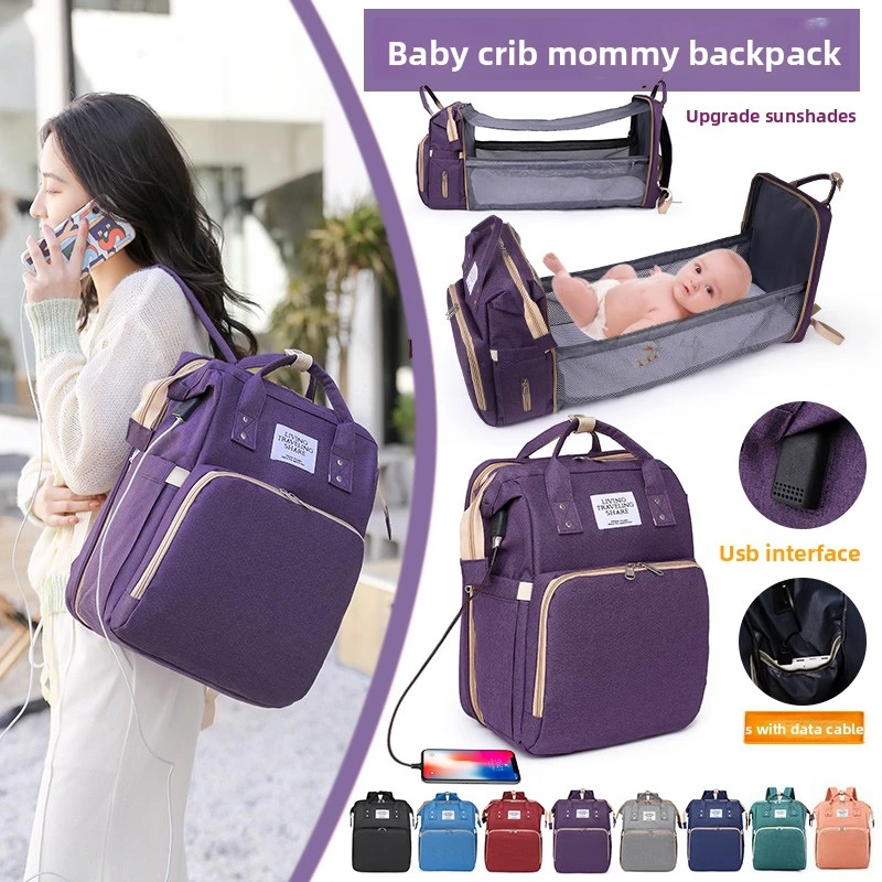 

Large Capacity Folding Mommy Bag New Fashion Double Shoulder Baby Carrier Travel Backpack Maternity Bag Foldable Baby Bed