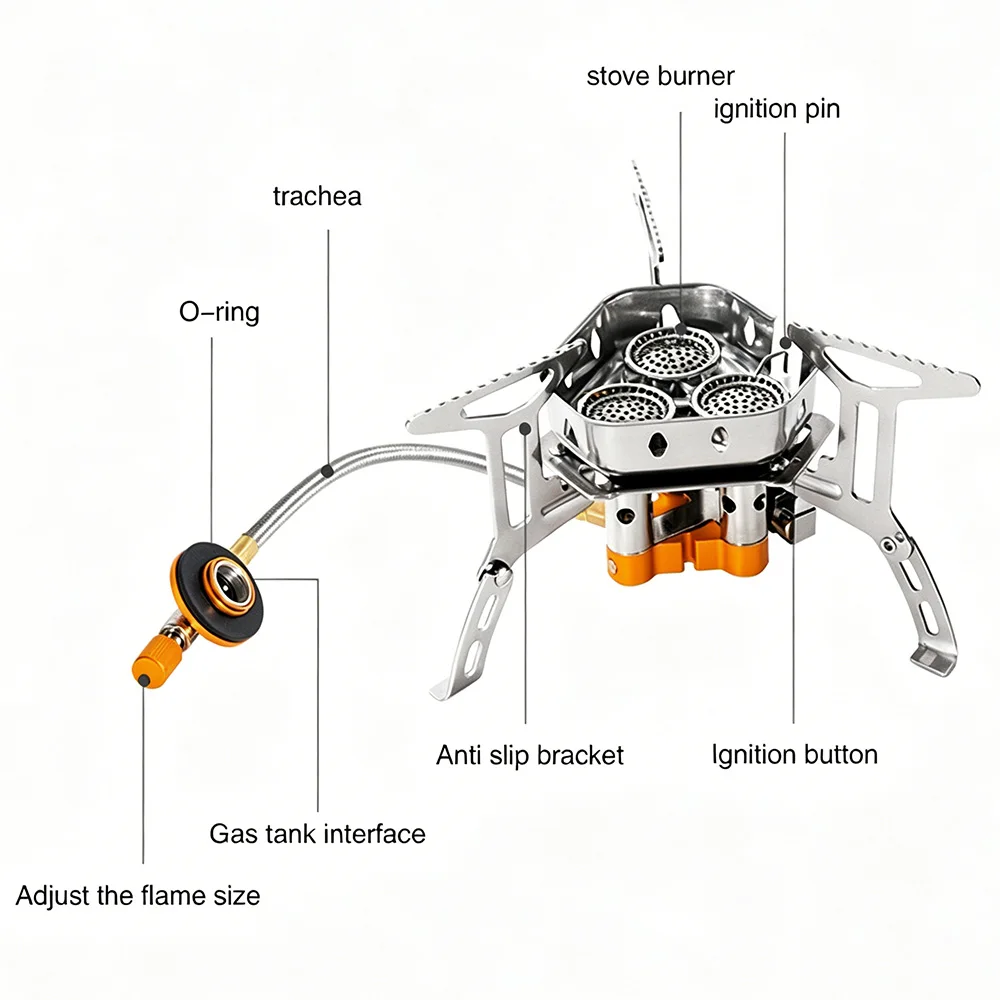 Portable Split Camping Gas Stove Optional Single Burner 3500W / Triple Burner 5800W Windproof Furnace Foldable Anti-slip Bracket