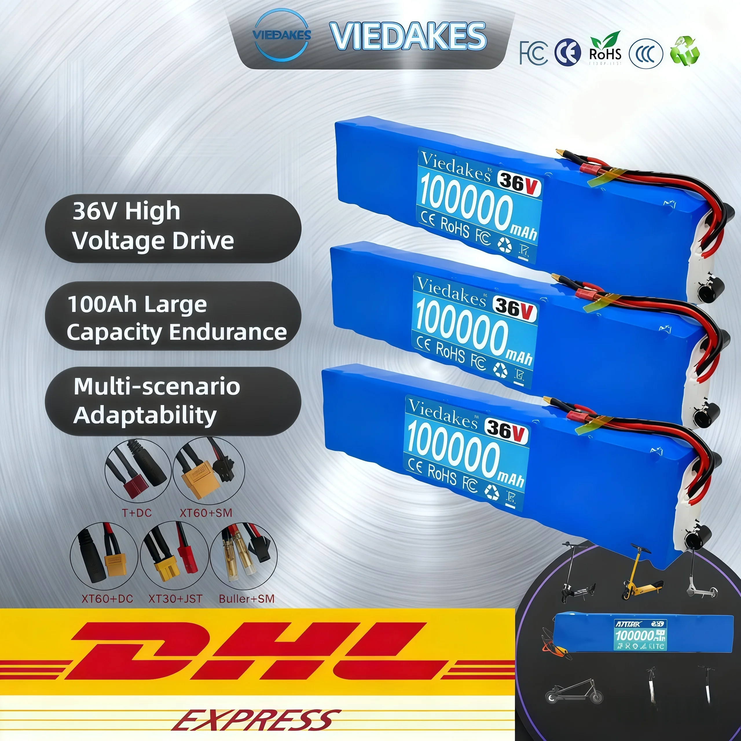 

Original for VIEDAKES 10S3P 36V 100Ah Scooter Battery Pack 20A BMS protection 100Ah Large Capacity Endurance Safety Protection