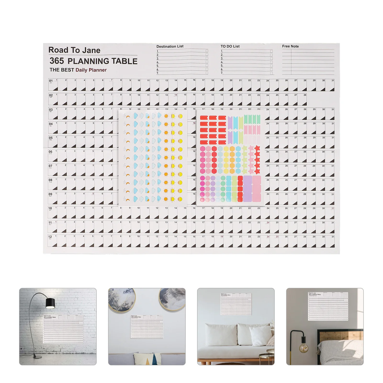 

2Pcs Wall Calendar Poster Creative Planner Daily Schedule Yearly Organizer Practical Decorative Calendar for Home Office