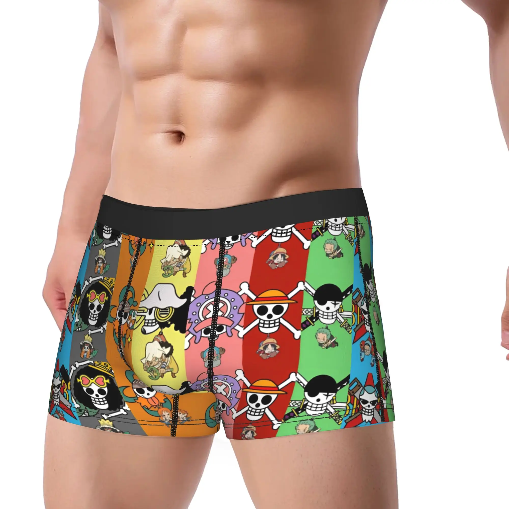 Men Boxer Briefs Shorts Panties Japan Anime Zoro Luffy Skull  Breathable Underwear One Piece  Male Humor Plus Size Underpants