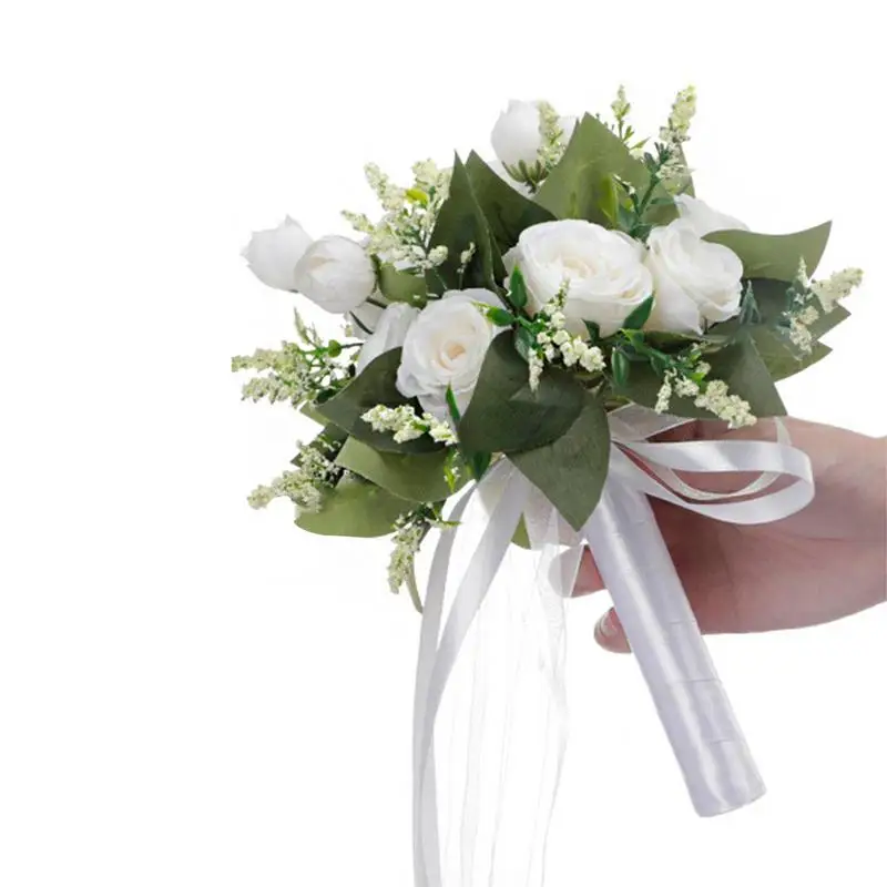 Bride Bouquets For Weddings Western-Style White Rose Artificial Flowers Wedding Artificial Flower For DIYBride Bouquets Cake