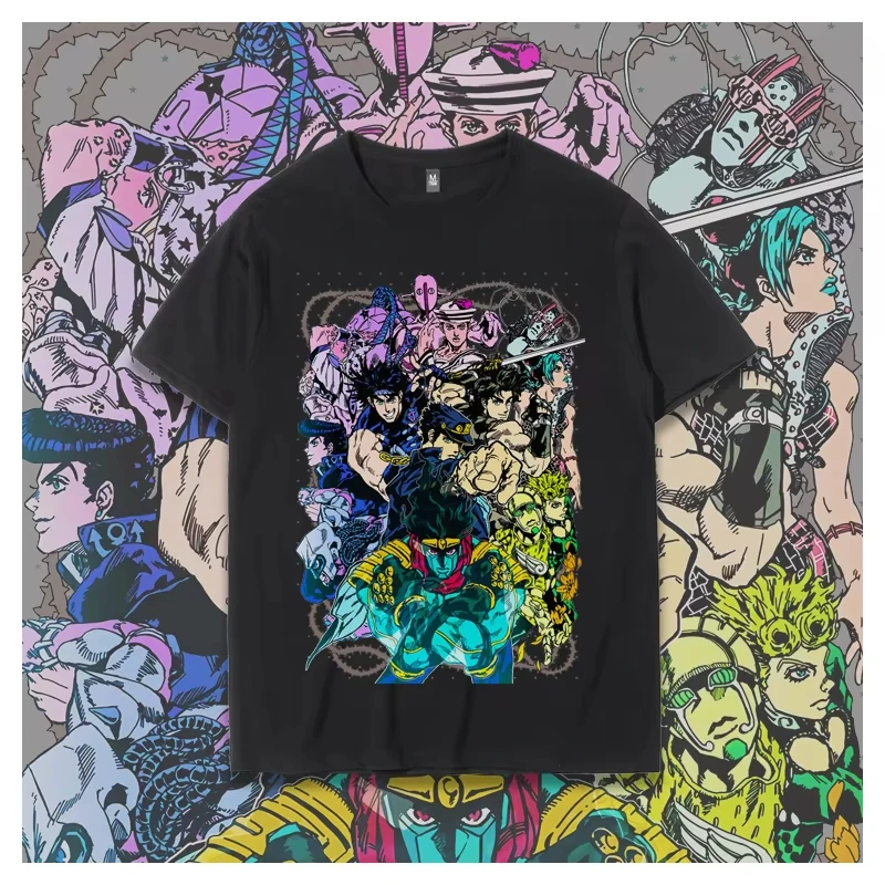 JoJo's Bizarre Adventure Animation Derivatives STEEL BALL RUN Kaus Lengan Pendek Bermotif Atasan Kasual Longgar Katun Musim Panas Pria