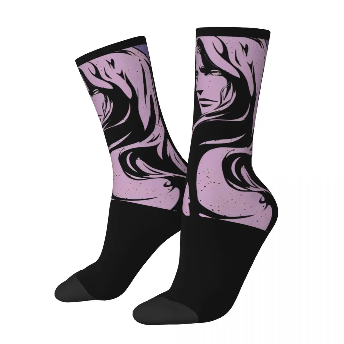 Castlevania Alucard Dark Portrait Design Theme Crew Socks Merch for Women Sweat Absorbing Print Socks