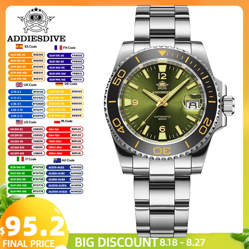 

ADDIESDIVE New Men Watch Japan NH35 Automatic Mechanical Sapphire Top Brand Dive Wristwatch 200m Waterproof Leisure Diving Watch
