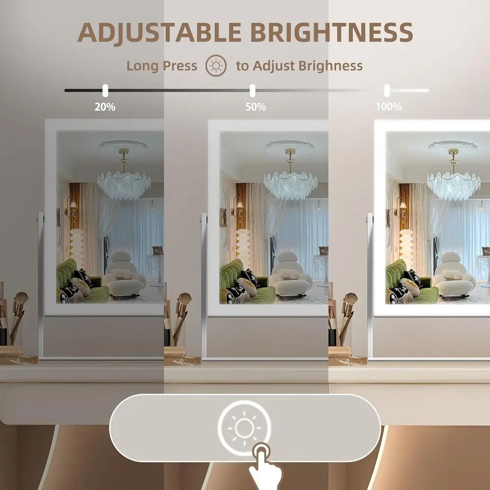 11.8x9.8 LED Lighted Vanity Mirror with Bluetooth Speaker, Touch Control, 3 Lighting Modes, Detachable 10X Magnifier, 360° Swive