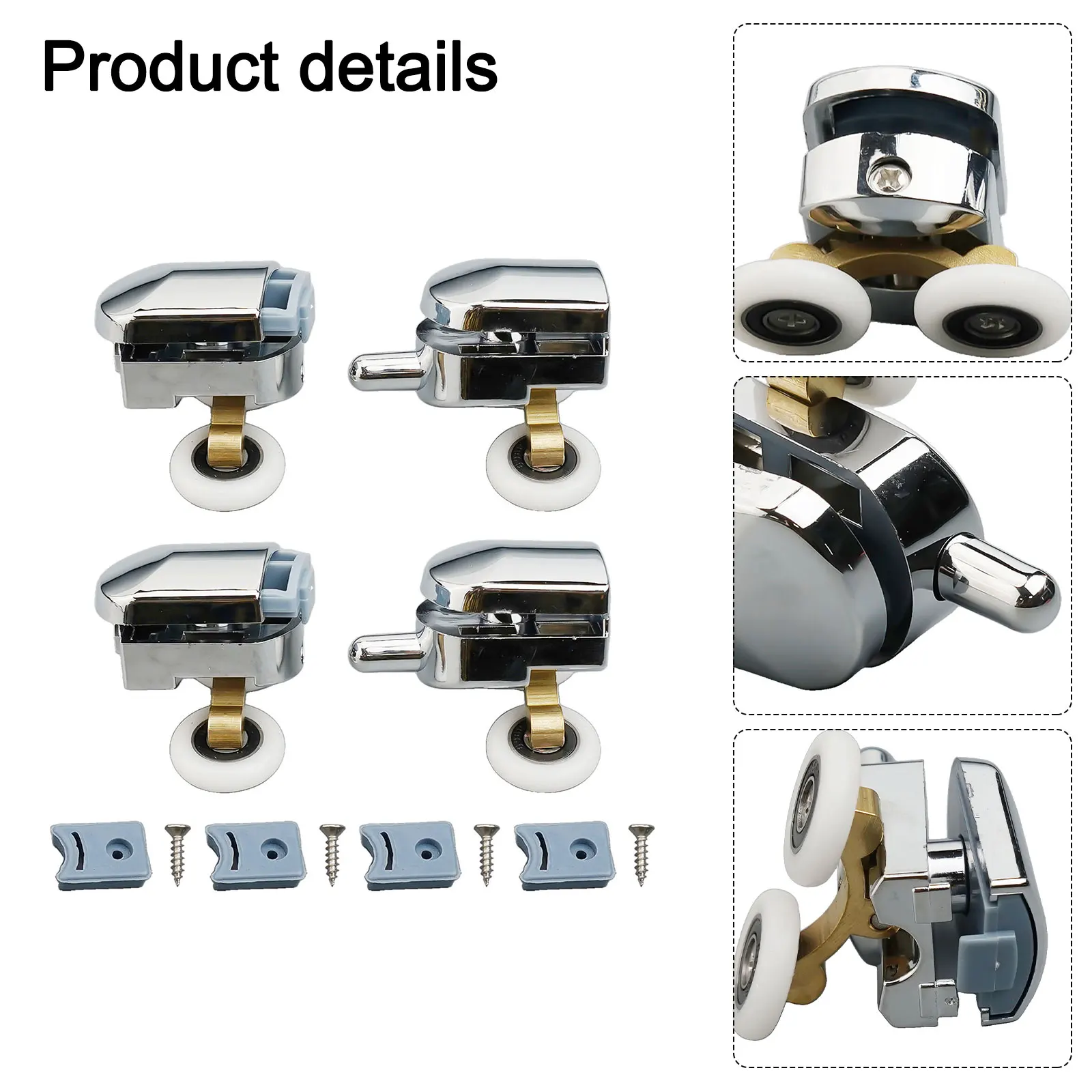Zinc Alloy Shower Door Rollers 4 Pack Twin for Top Bottom Design Compatible with Most Swing Type Glass Shower Enclosures 5-8mm