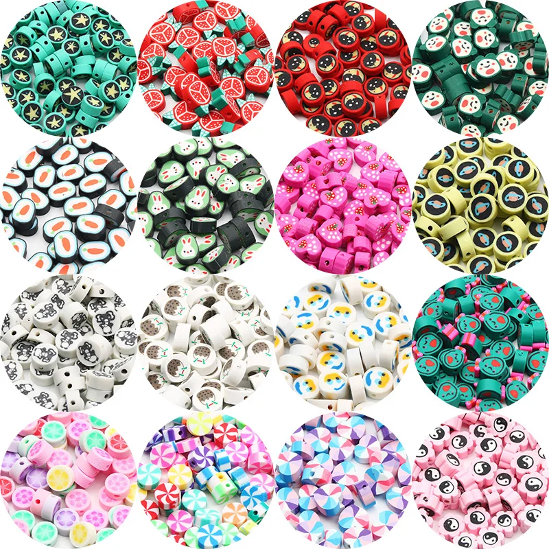 20pcs 10mm Mixed Cute Polymer Clay Beads Handmade Clay Loose Spacer Beads For Jewelry Making Bracelet Necklace DIY Accessories