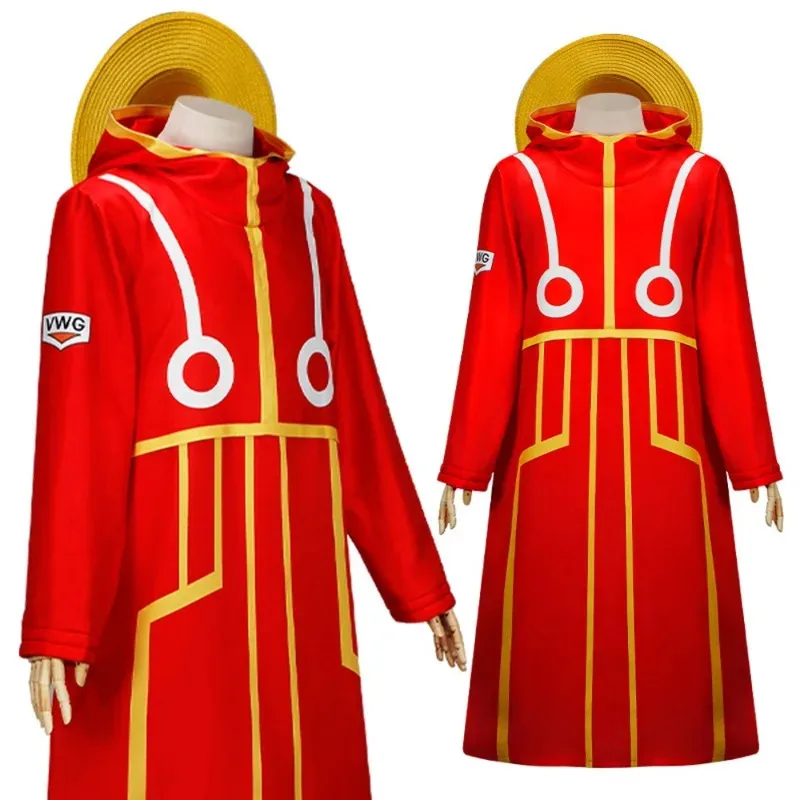 Anime Monkey D. Disfraz de Cosplay, abrigo rojo, guantes, conjunto completo, Egghead Luffy, juego de rol, traje con capucha, fiesta de Carnaval de Halloween; 3'v,6.h;8