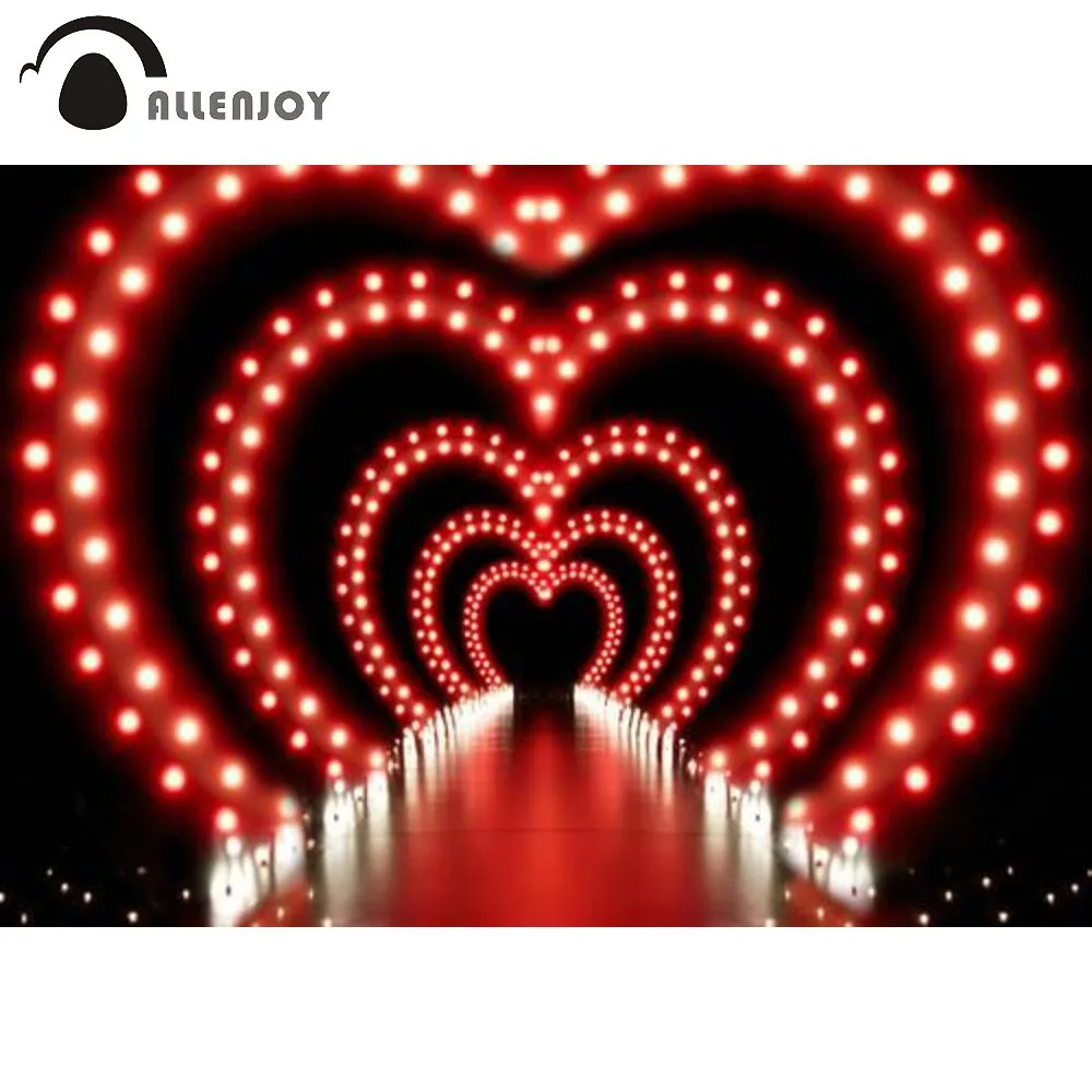 

Allenjoy Tunnel of Love Photography Backdrop Winter Night Red Lights Decorations Portraits Photo Booth Background