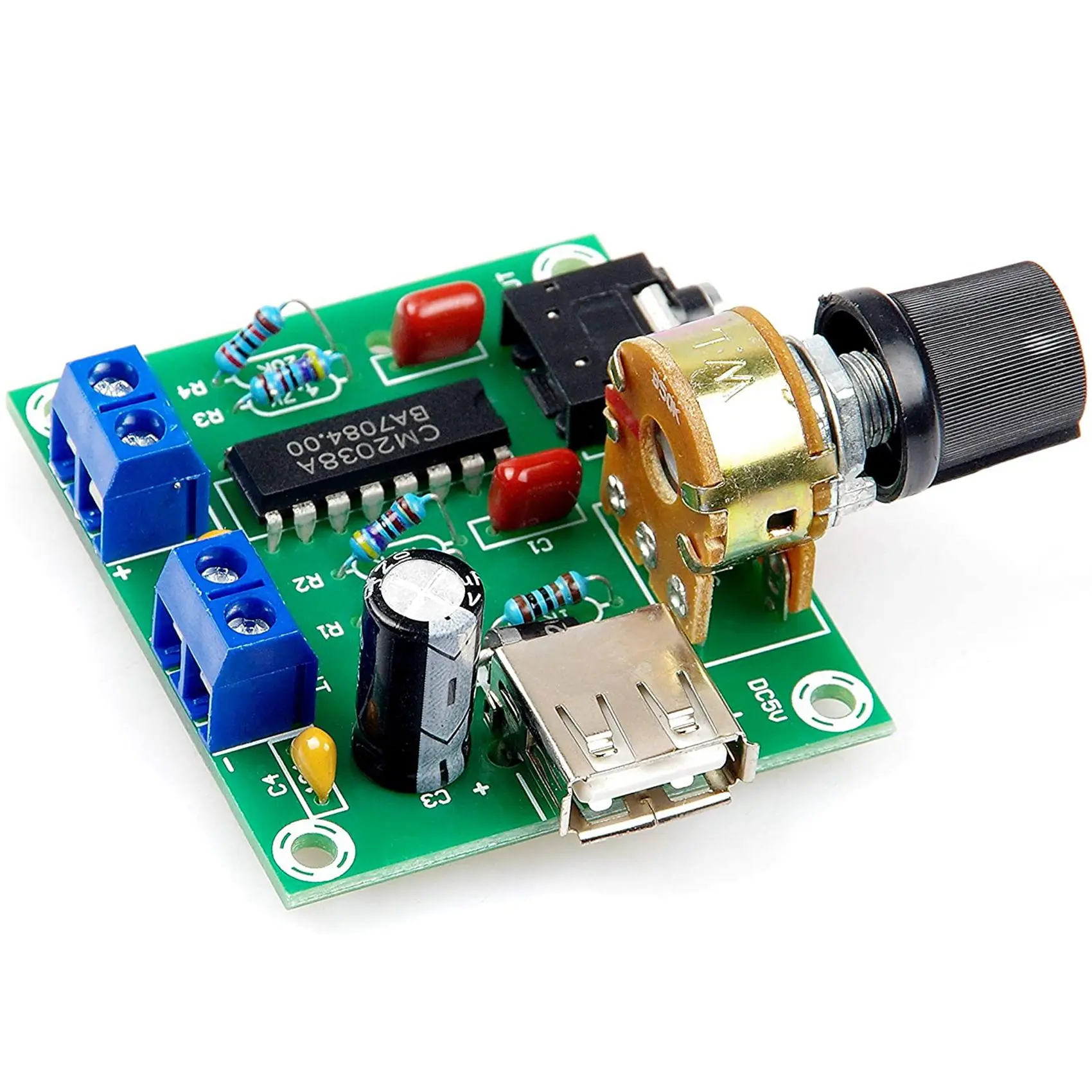 Placa Mini Amplificador de Áudio, 5W + 5W, HiFi Dois Canais, PM CM2038, Fonte USB 5V