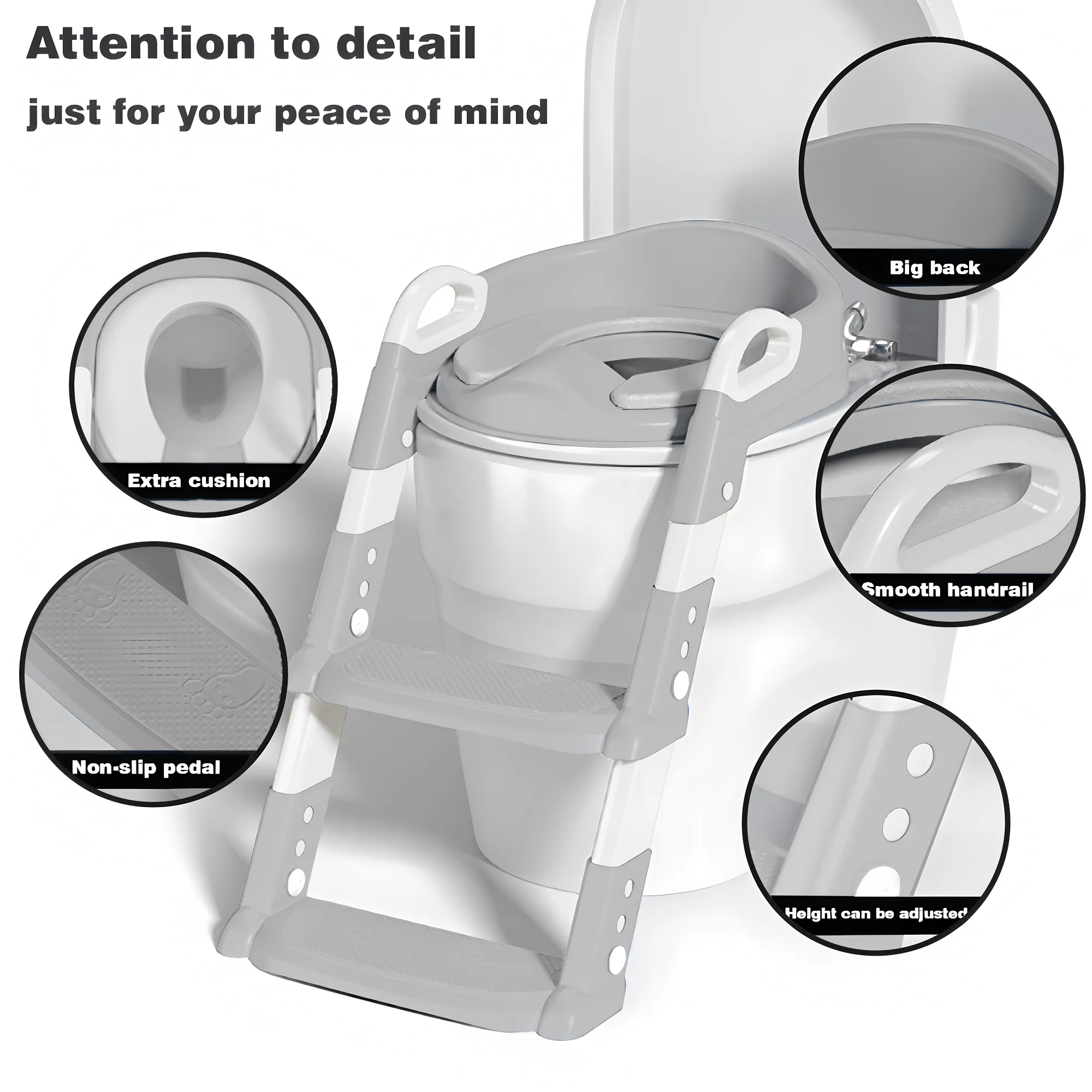 Escada de treinamento para penico - Assento acolchoado macio, altura ajustável, dobrável, antiderrapante com proteção contra respingos - Ready Step Go