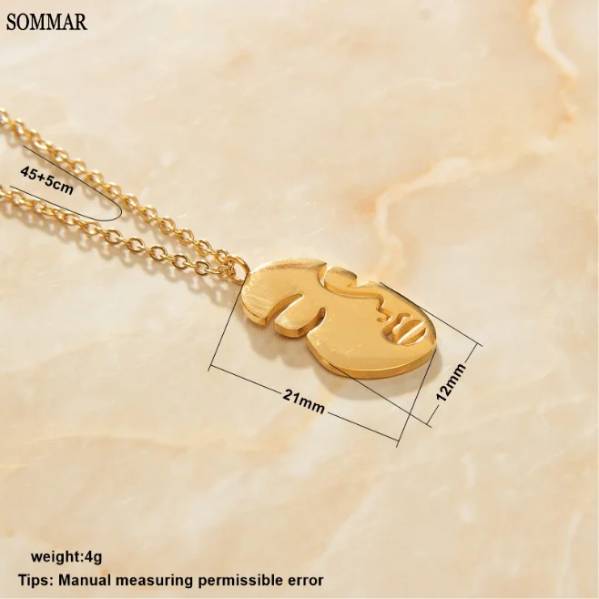 SOMMAR Fashion jewellery charms 18K Gold Plated Female Friend pendant necklace Abstract face bead necklace diy