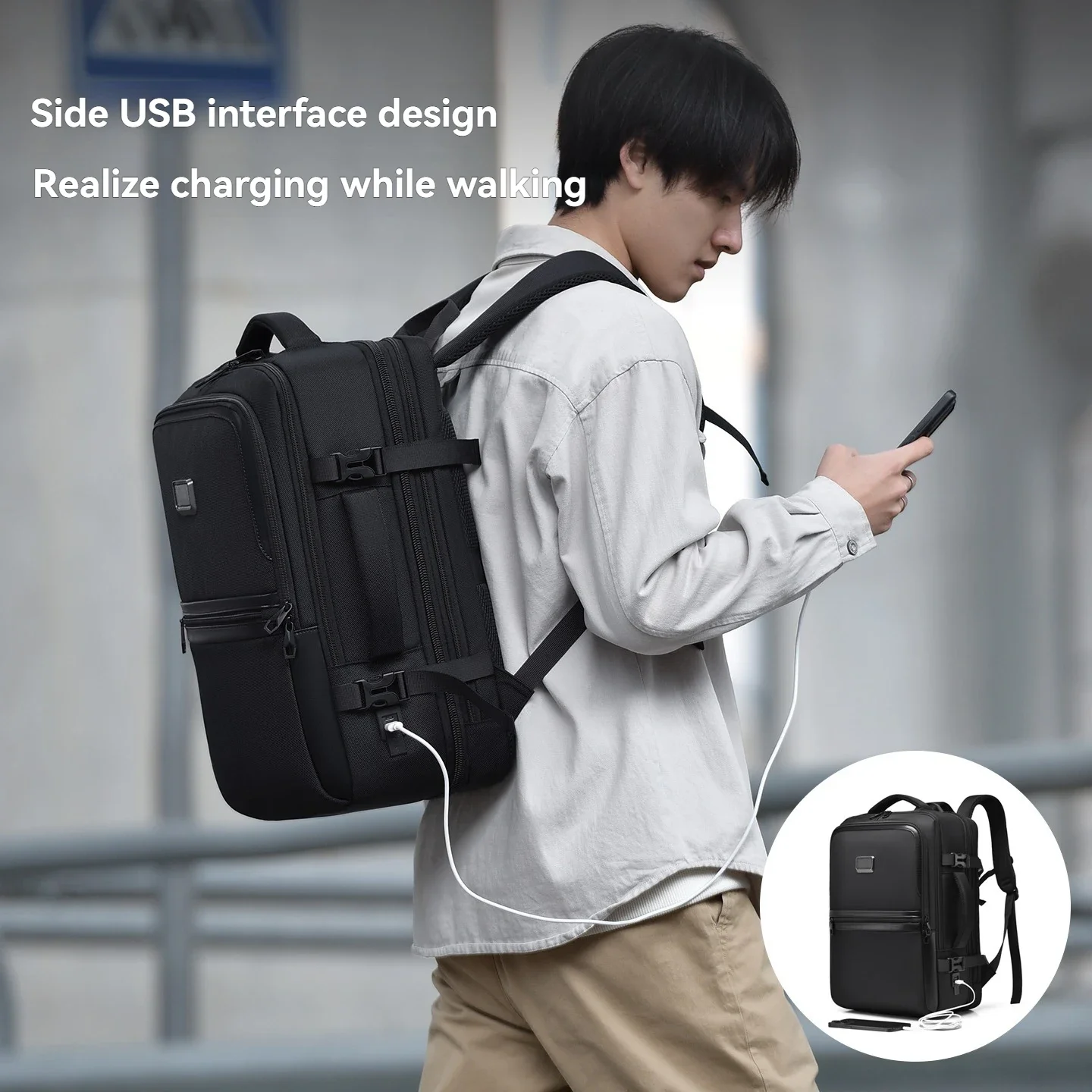Large Capacity Multifunctional Backpack with 16-Inch Computer Compartment Expandable Layer Weight-Reducing Straps USB Feature