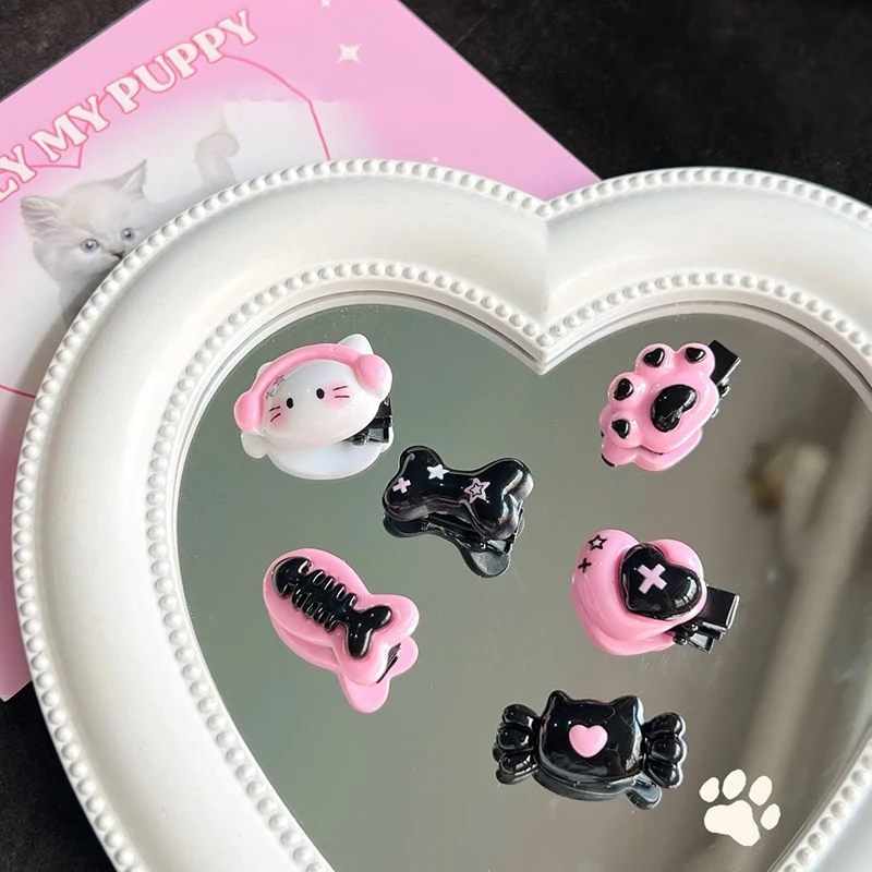 Y2k Girls Cute Aesthetic Hairpin Gothic Punk Cat Head Bone Plastic Hair Clip Barrettes