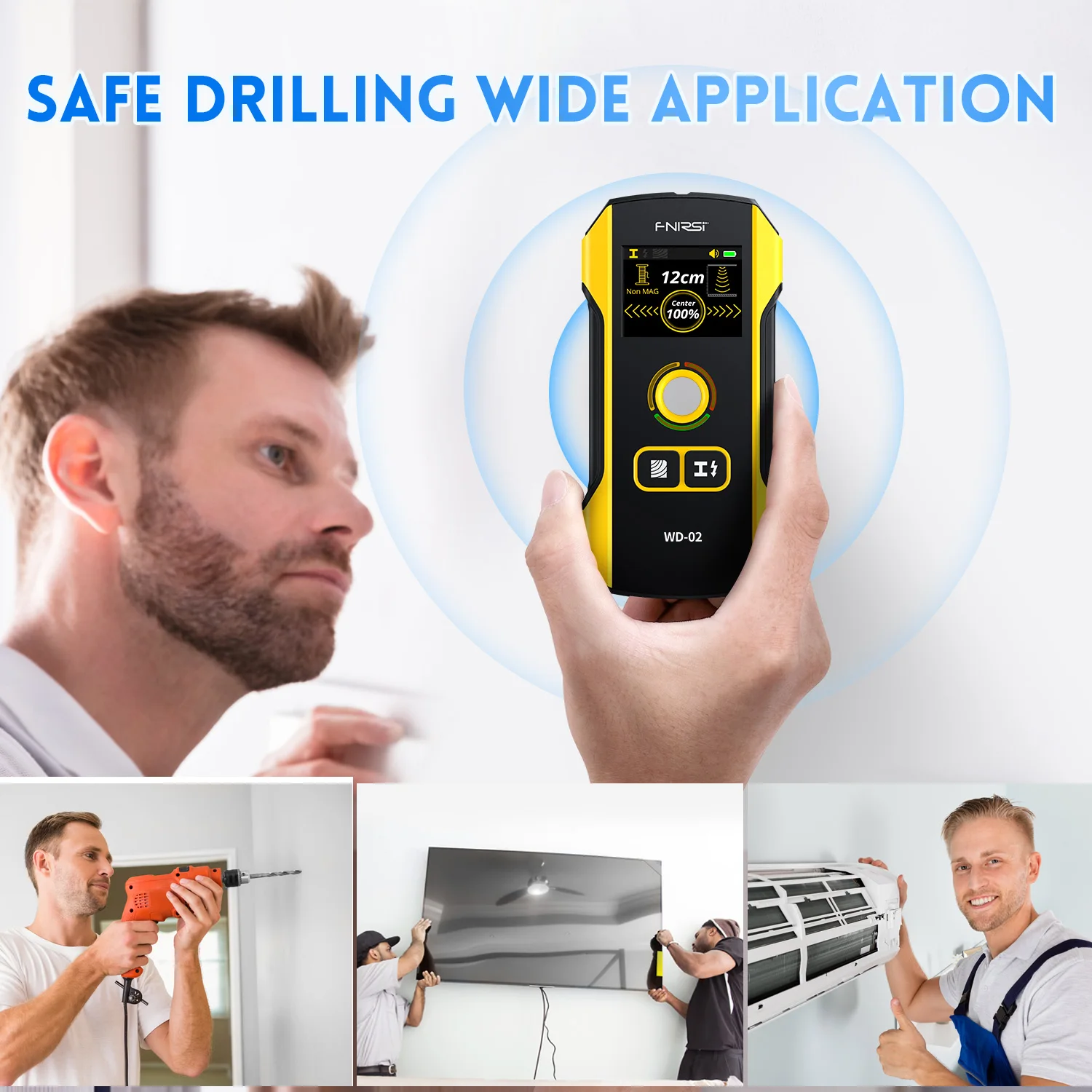Imagem -04 - Fnirsi Wd01 Wd-02 Metal Detector Scanner de Parede ac Live Cabo Wires Metal Wood Stud Encontre com Posicionamento Buraco Detector de Parede