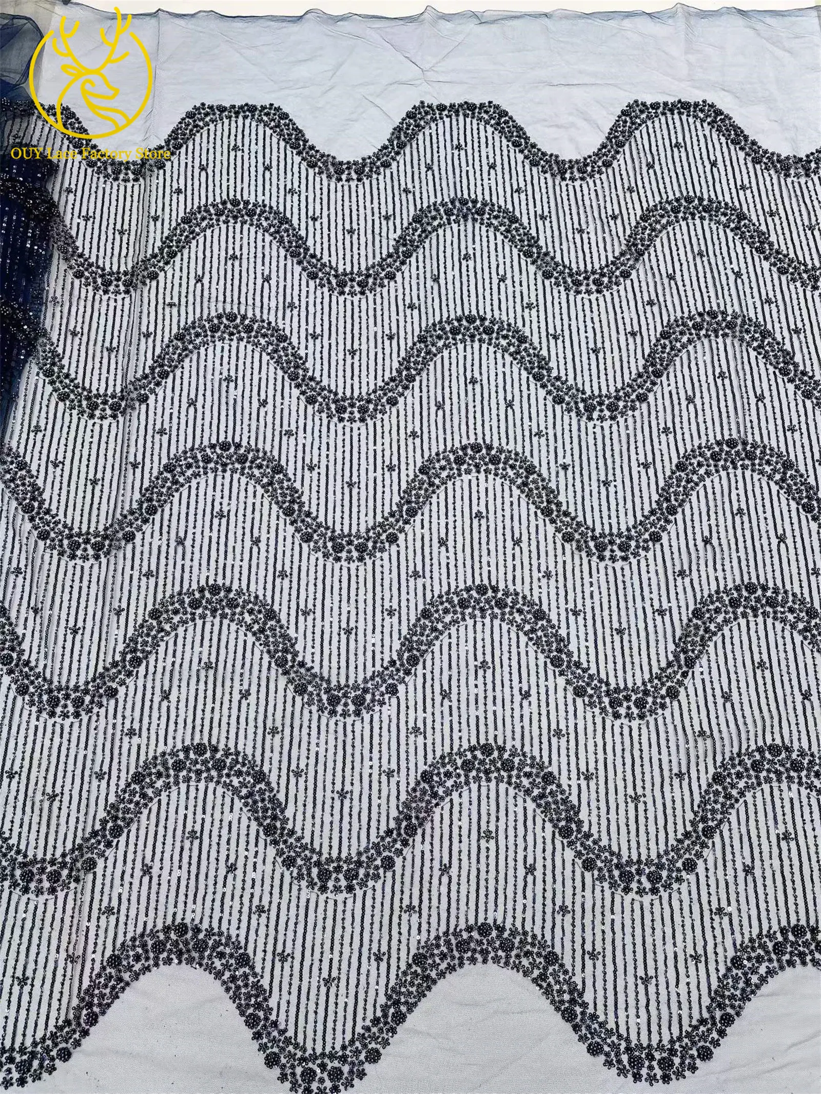 5 Yards Afrikanischer Bräutigam-Perlen-Tüll-Spitzenstoff Rosa Eleganter Nigerianischer Pailletten-Perlen-Netzstoff zum Nähen von Hochzeits- und Partykleidern – Detail 20