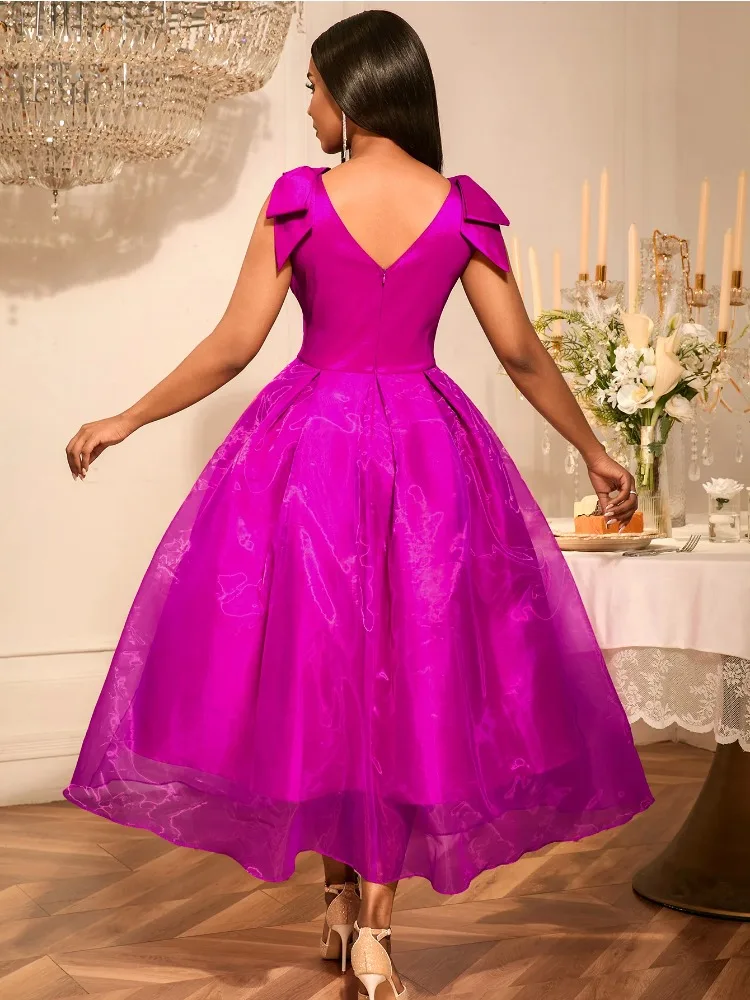 Vestido de verano sin mangas con cuello en V para mujer, hasta el tobillo, ajustado, elegante, plisado, con lazo en la cintura, falda completa, línea A para fiesta Formal de boda