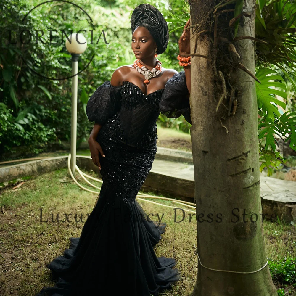 ชุดราตรีคริสตัลแบบแอฟริกันสำหรับงานพรอม  ชุดเดรสทรงเมอร์เมดประดับเลื่อมสำหรับงานเลี้ยงตอนเย็น  ชุดหรูหราสั่งตัดได้  ผ้าทูลล์ทรงคอร์ท  متجر شارون