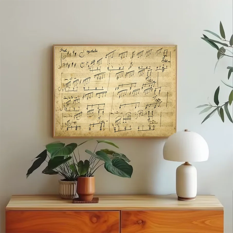Vintage Sheet Music Canvas Print Black Frame Musical Notes Wall Art Poster Living Room Bedroom Decor Picture