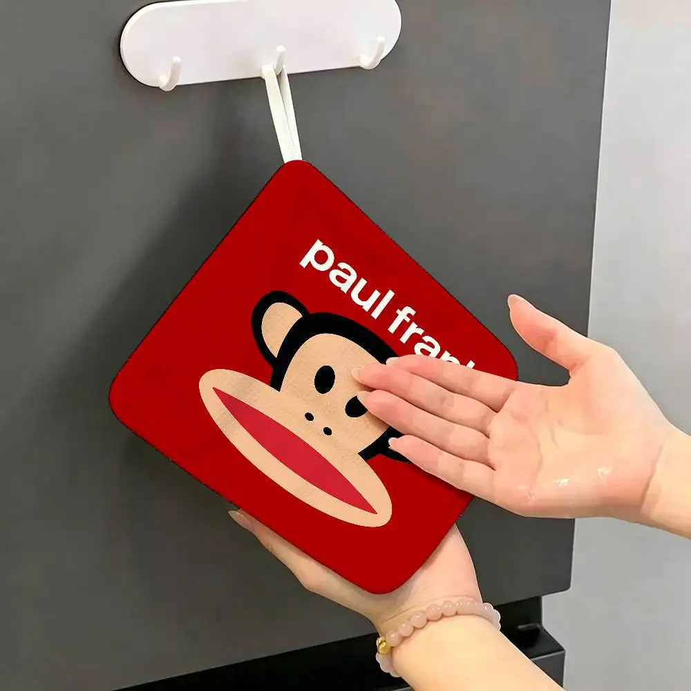Anime P-Paul F-Frank Polyester Cotton Hanging Kitchen Towel, Skin Friendly Hand Wiping Towel for Hotel Cafe Household