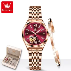 OLEVS 6636 Women Watch Fashion Roman Scale Waterproof Watch Luxury Love Diamond Hollow Women Automatic Mechanical Watch Reloj
