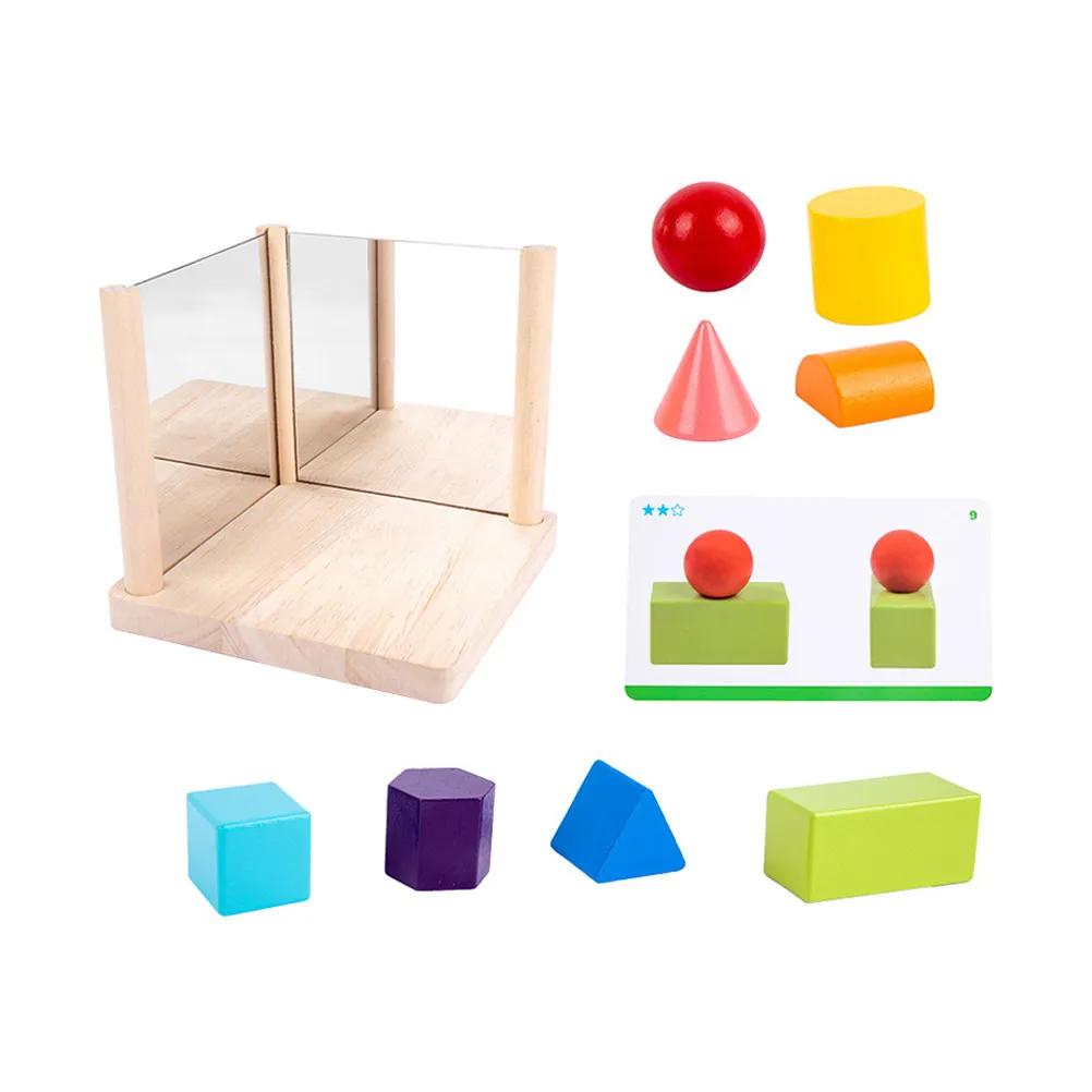 1Set Eco Friendly Wooden Mirror Blocks Educational Tool for Children Geometric Play Logic Training Hand Eye Coordination
