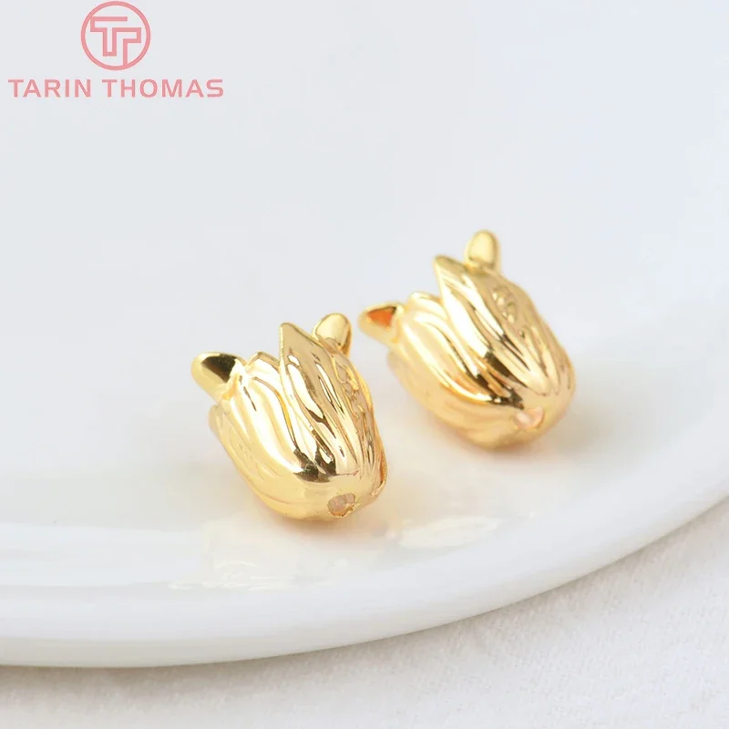 Tapas de cuentas de latón para manualidades, accesorios de joyería de alta calidad, Color dorado de 24K, 6 piezas, 10x13MM, 3121