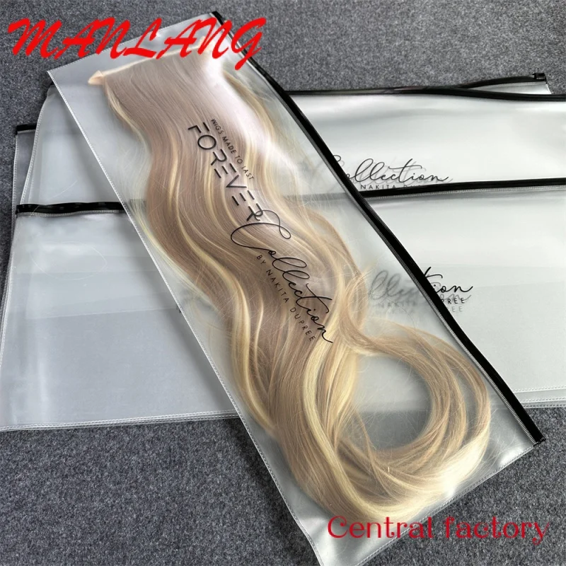 Custom  Luxury Customized Print Long Plastic Packaging Bags For Hair Wigs New Pvc Hair Extension Bag Logo Ziplock Zipper Pouch