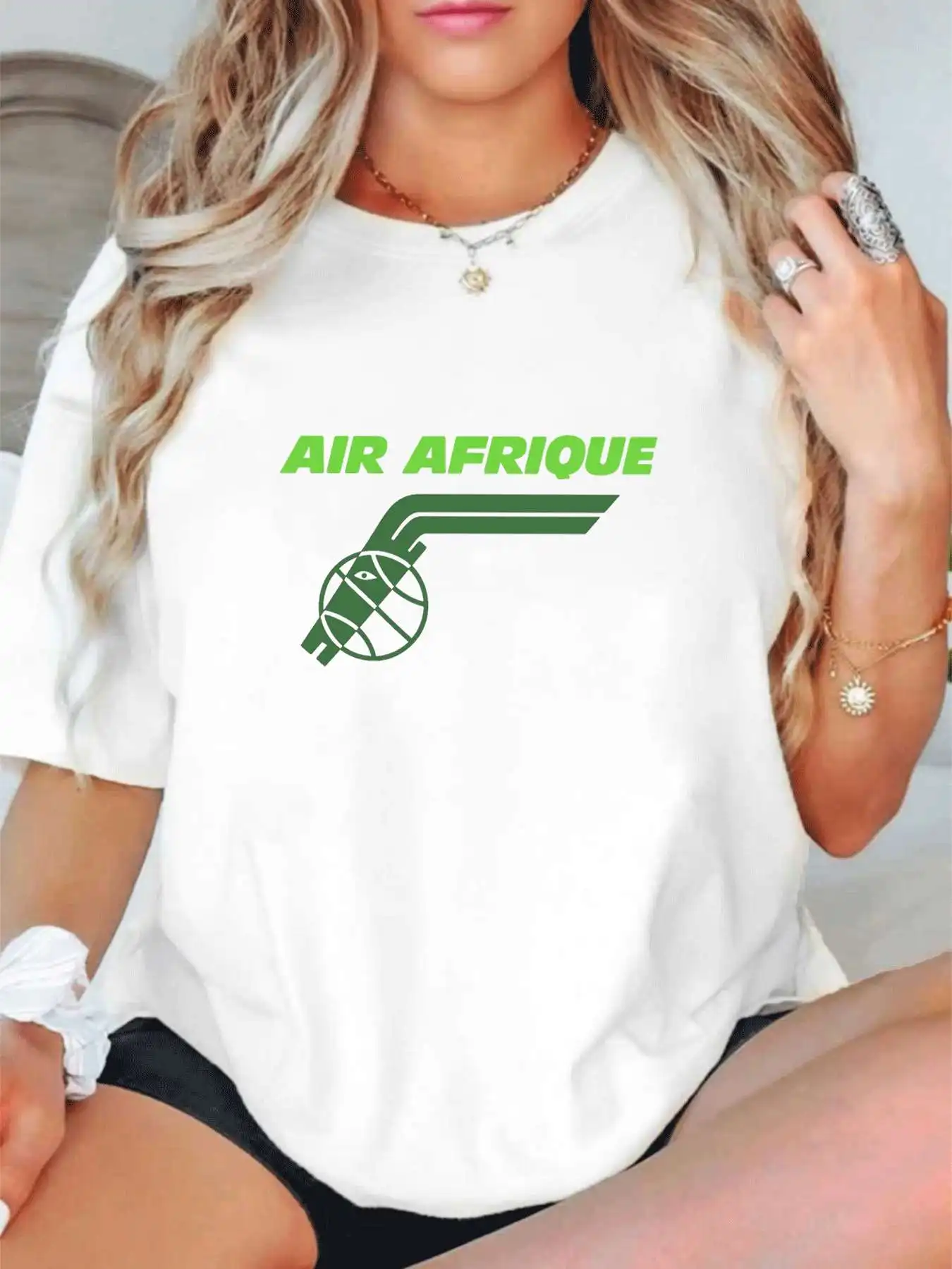 

【1142738】Plus size women's round neck short sleeve T-shirt with elastic half sleeves and trendy prints